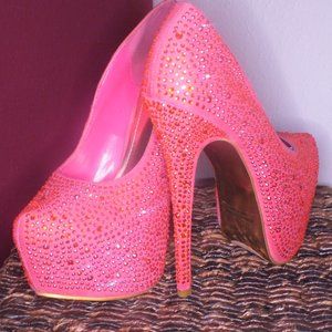 Alba Pink Rhinestone Platform Heels